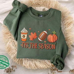 Tis The Season Sweatshirt,Fall Football Sweater,Pumpkin Patch Sweater,Autumn Sweater,Womens Halloween Hoodie,Fall Graphic Hoodie,Fall Coffee