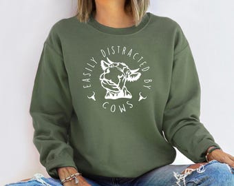 Easily Distracted By Cows Shirt,Cow Sweatshirt,Aesthetic Sweater,Funny Cow Shirt,Farm Love Shirts,Farm Animal Tshirt,Humorous Saying Sweater