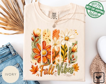 Fall Vibes T-Shirt, Retro Autumn Floral Tee, Vintage Fall Flowers Shirt