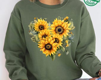 Sunflower Sweatshirts, Floral Long Sleeve Sunflower Sweatshirt, Flower Sweatshirt, Womens Sweatshirts, Trendy Sunflower Fleece Top For Women