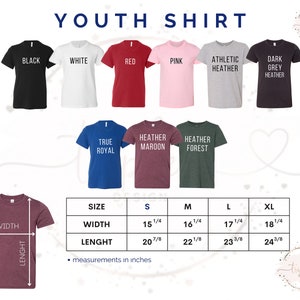 a youth's t - shirt sizes chart