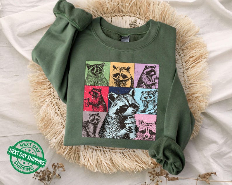 Funny Raccoon Coffee Sweatshirt, Trash Panda Meme Sweater, Cute Animal Humor Hoodie, Sarcastic Coffee Lover Gift, Cozy Fall Top image 1