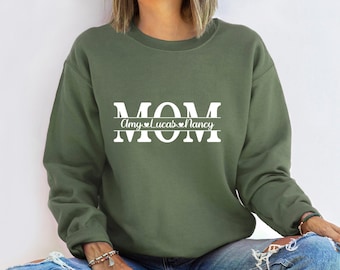 Custom Mama Sweatshirt with Kid Name, Personalized Mom Sweater Minimalist Mommy Custom Gift for Mother, Mom Gift for Her T-Shirt