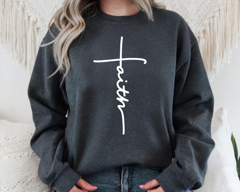 Faith Sweatshirt, Faith Gift, Christian Sweatshirt, Faith Cross Sweatshirt, Christian Gift, Love and Grace Hoodie, Vertical Cross Sweatshirt image 3
