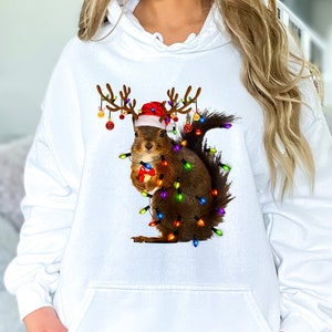 Christmas Squirrel Lights Sweatshirt, Christmas Squirrel Hoodie, Christmas Lights Sweater, Christmas Squirrel Gift, Cute Christmas Sweater image 3