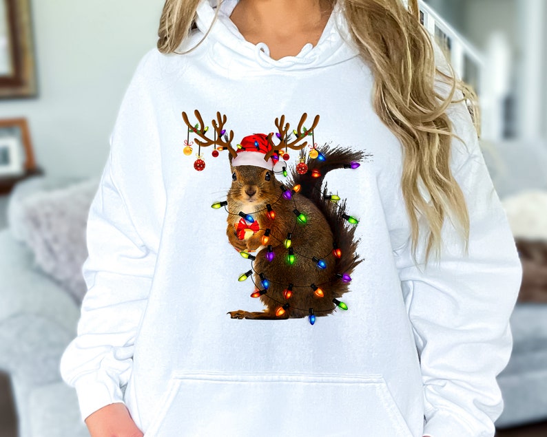 Christmas Squirrel Lights Sweatshirt, Christmas Squirrel Hoodie, Christmas Lights Sweater, Christmas Squirrel Gift, Cute Christmas Sweater image 3