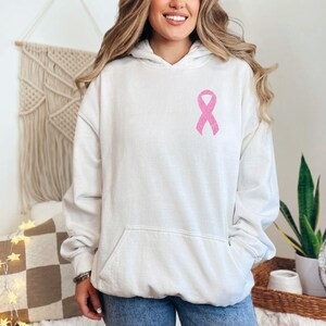 Pink Faux Glitter Ribbon Sweatshirt, Breast Cancer Sweatshirt, Cancer Survivor Sweater, Breast Cancer Awareness Hoodie, Women Gift Bild 5