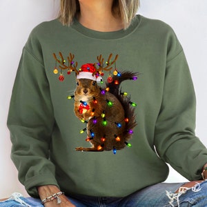 Christmas Squirrel Lights Sweatshirt, Christmas Squirrel Hoodie, Christmas Lights Sweater, Christmas Squirrel Gift, Cute Christmas Sweater image 1