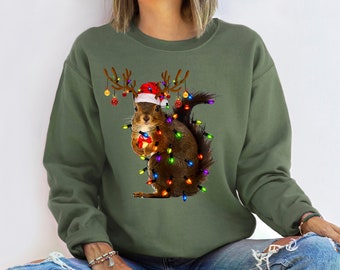 Christmas Squirrel Lights Sweatshirt, Christmas Squirrel Hoodie, Christmas Lights Sweater, Christmas Squirrel Gift, Cute Christmas Sweater