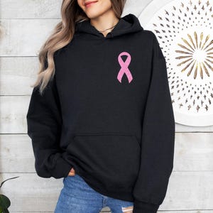 Pink Faux Glitter Ribbon Sweatshirt, Breast Cancer Sweatshirt, Cancer Survivor Sweater, Breast Cancer Awareness Hoodie, Women Gift Bild 6