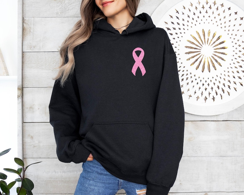 Pink Faux Glitter Ribbon Sweatshirt, Breast Cancer Sweatshirt, Cancer Survivor Sweater, Breast Cancer Awareness Hoodie, Women Gift Bild 6