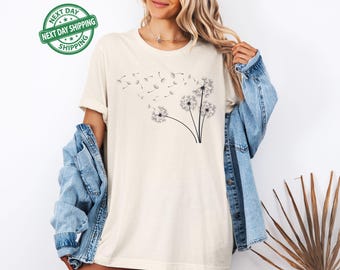 Windflower Tee, Dandelion Shirt for Women, Inspirational Shirt, Flower in Natural T-shirt, Blossoms Shirt, Cute Trending Womens T-Shirt