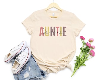 Personalized Auntie Shirt for Aunt Shirt Reveal to Aunt Name Tee Aunt Pregnancy Announcement Pregnancy Christmas Gift Custom Aunt T-Shirt