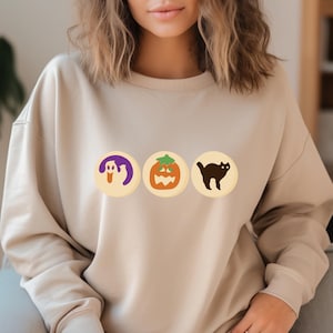 Halloween Sugar Cookie Sweatshirt, Spooky Season Cat Pumpkin Boo Ghost Crewneck, Halloween cookies Tee, Retro Fall Tee, Cute Trick Or Treat
