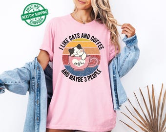 I Like Cats And Coffee Shirt, Coffee Lover Shirt, Funny Cat Shirt, Cat Mom Gift, Cat Lover Shirt, Retro Coffee Shirt, Vintage Cat Shirt