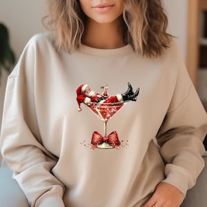 Santa&#39;s Hot Mess Sweatshirt, Christmas Martini Shirt, Christmas Martini Sweatshirt, Santa Christmas Sweatshirt