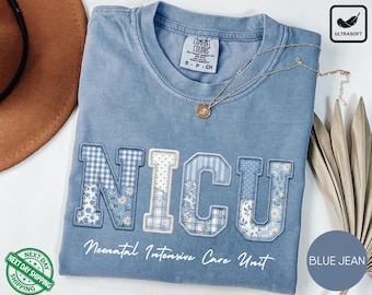 Comfort Colors Faux Patchwork Floral RN T-Shirt, NICU Nurse Gift, Nurse Appreciation Shirt