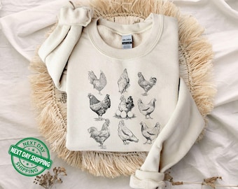 Vintage Chicken Sweatshirt, Chicken Mom Graphic Sweater,Chicken Mama Sweater,Gift for Chicken Lover,Retro Farm Animal Hoodie,Cute Dad Hoodie