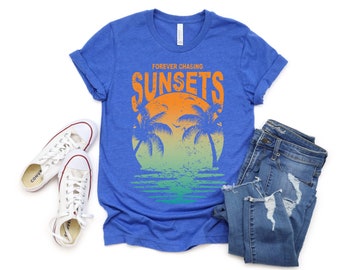 Forever Chasing Sunsets Beach Shirt, Sunset Ombre Beach Tee, Summer Vacation Travel Tee