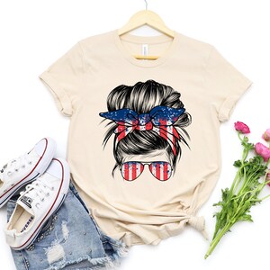American Girl Shirt, Messy Bun Hair Shirt, 4th of July Shirt, Independence Day Shirt, 4th of July Gift for Woman, Independence Day Gift image 2