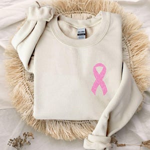 Pink Faux Glitter Ribbon Sweatshirt, Breast Cancer Sweatshirt, Cancer Survivor Sweater, Breast Cancer Awareness Hoodie, Women Gift Bild 3