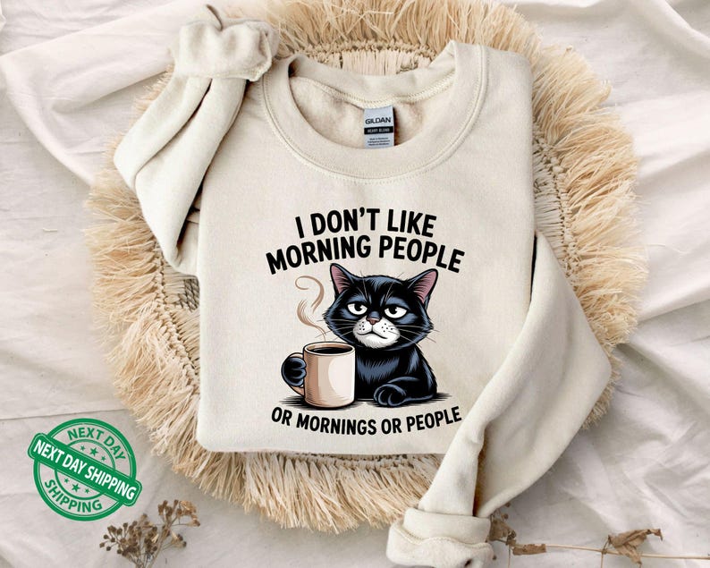 I Dont like morning people Sweatshirt, Grumpy Cat tee, Cute Cat Sweatshirt, Womens Funny Sweatshirt, Gift for Cats Lover, Cat Mom Hoodie