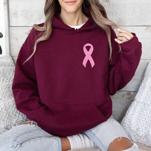 Pink Faux Glitter Ribbon Sweatshirt, Breast Cancer Sweatshirt, Cancer Survivor Sweater, Breast Cancer Awareness Hoodie, Women Gift Bild 4