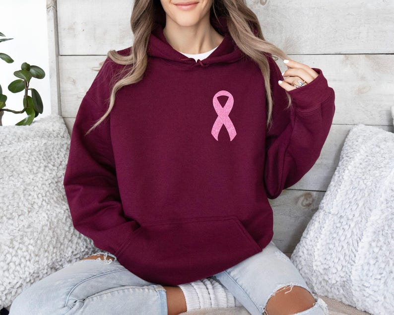 Pink Faux Glitter Ribbon Sweatshirt, Breast Cancer Sweatshirt, Cancer Survivor Sweater, Breast Cancer Awareness Hoodie, Women Gift Bild 4