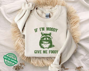 If I'm Moody Give Me Foody Sweatshirt, Feral Sweater, Raccoon Sweatshirt, Sarcastic Gift, Gag Gift for Her, Gag Gift, Sarcastic Hoodie