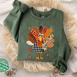 Fall Sweatshirt, Faux Patchwork Turkey Sweatshirt, Thanksgiving Turkey Sweater, Faux Patchwork Hoodie, Quilted Turkey Hoodie, Gift for Fall