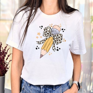 Coquette Teacher Shirt, Coquette Pencil Bow T-Shirt, Trendy Back to School Tee, Appreciation Gift, Elementary Teacher Gift
