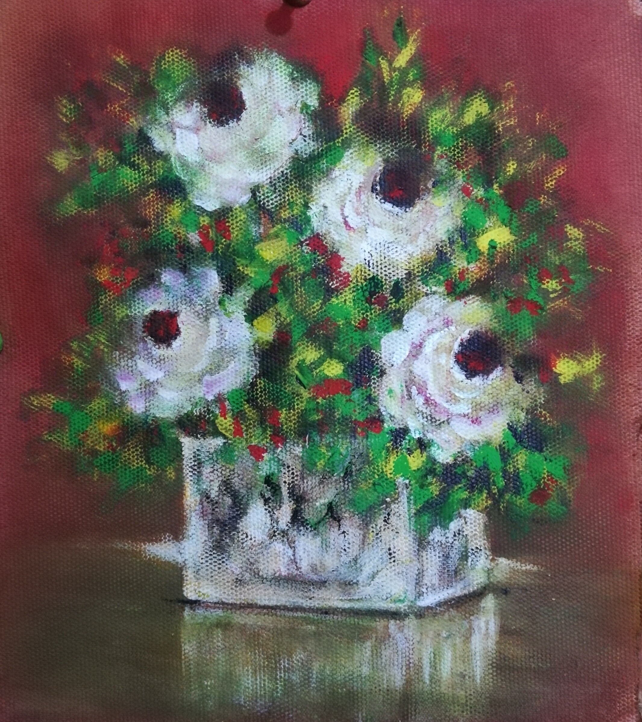 flowers in vase, original painting, on canvas, acrylic, watercolor,thumbnail
