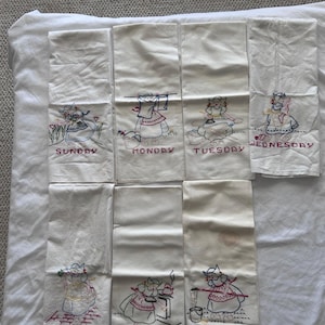 Days of the Week flour sack tea towels vintage