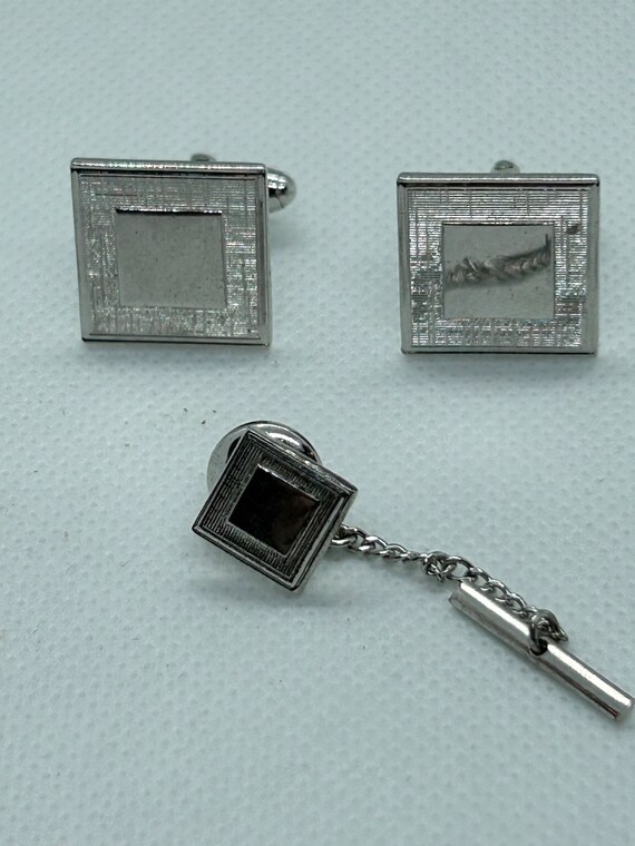 Anson sterling cuff link, tie clip set