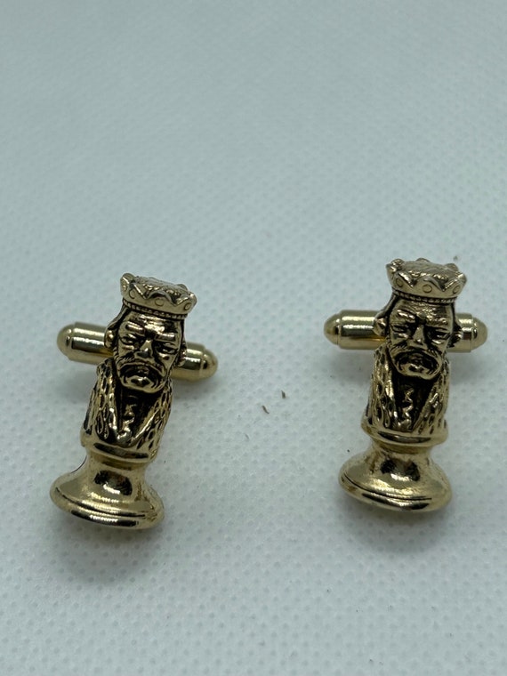 Cuff links - king chess piece gold tone