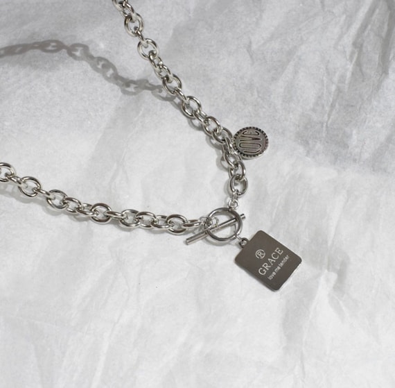 Handmade Statement Stainless Steel Silver Toggle Engraved Love