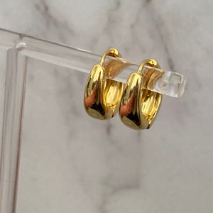 Stunning Minimalist Real 18K Gold Plated Baby Curved Chubby 0.6cm Thick 1.2 Diameter Huggie Sleeper Hoop Earrings Gift image 2