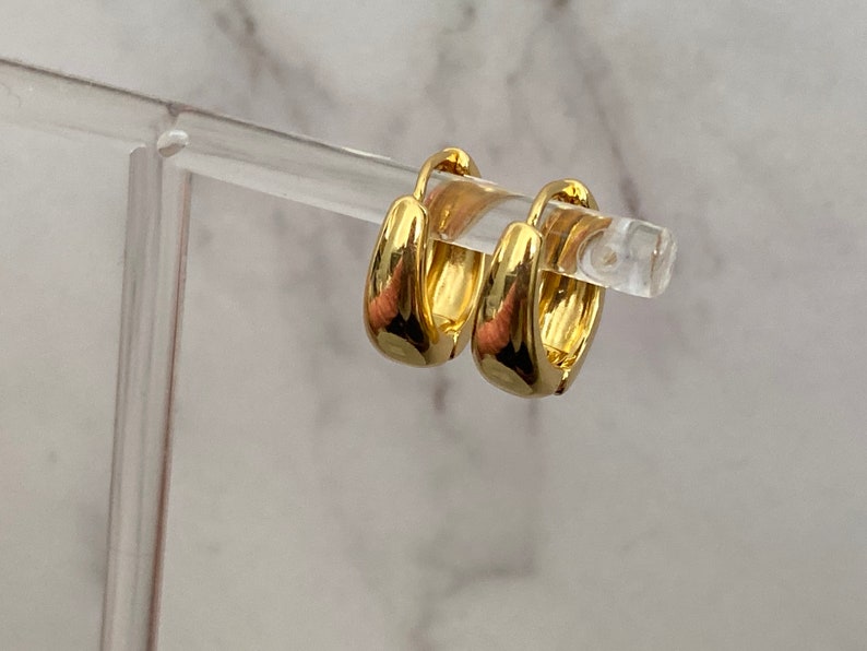 Stunning Minimalist Real 18K Gold Plated Baby Curved Chubby 0.6cm Thick 1.2 Diameter Huggie Sleeper Hoop Earrings Gift image 2