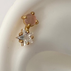 14K Gold Plated Sailor Moon Stainless Steel Single Gold Pink Cats eye Moonstone Cubic CZ Star Ball Screw Stud Cartilage Helix Earring HE08