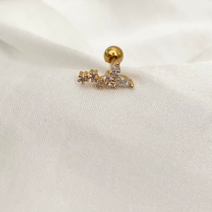 14K Gold Plated High Quality Stainless Steel Single Gold Butterfly Shooting Star Cubic Zirconia Star Ball Screw Stud Helix Earring HE14