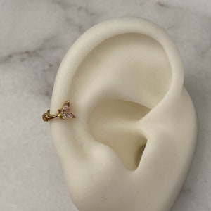 18K Gold Plated Baby Pink Clear CZ Crystal Mini Butterfly Hoop Huggie Through Cartilage Helix Tragus Conch Rook Earring Single HE10