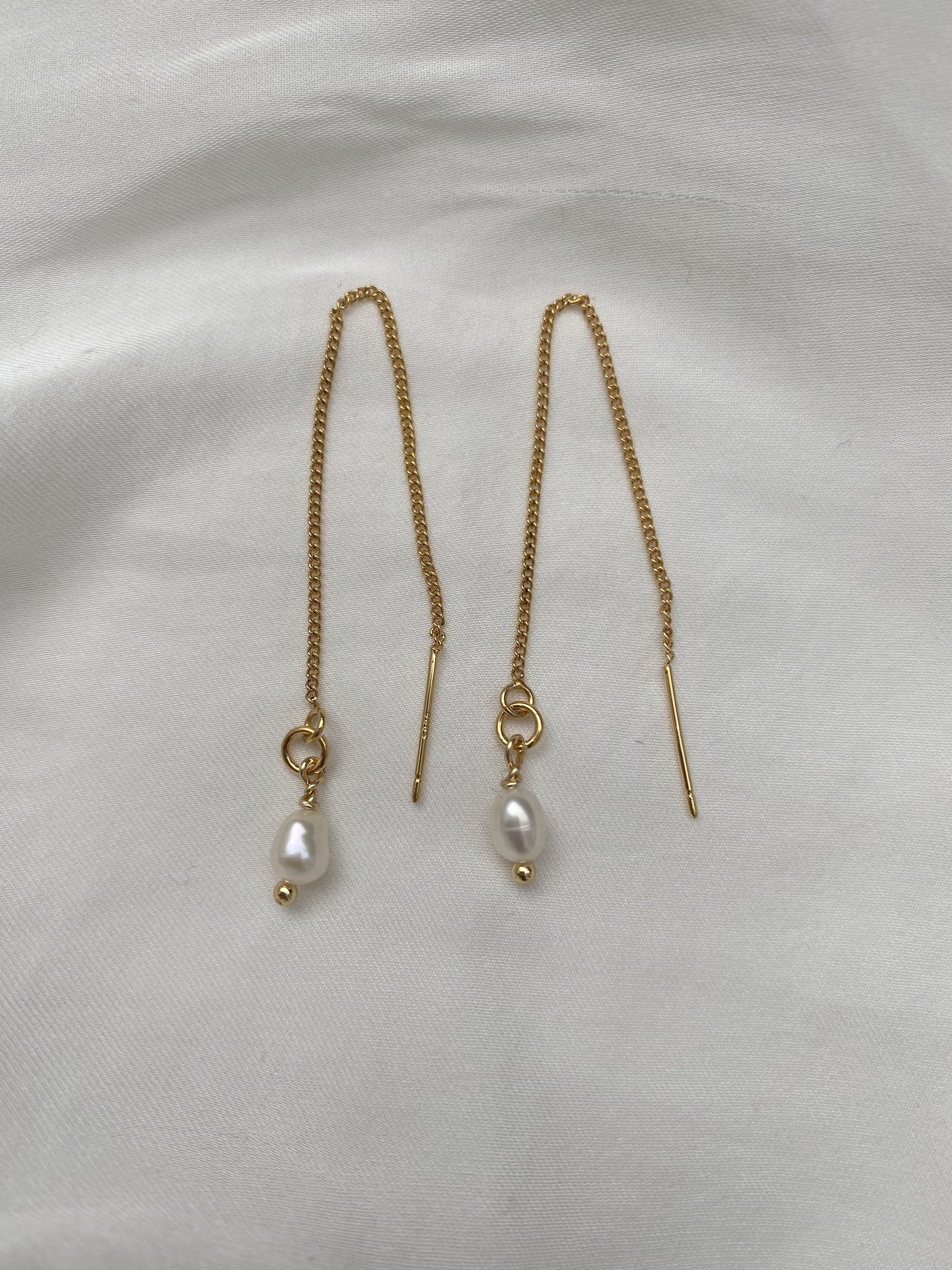 Handmade 18K Gold Threader Earrings Fine Curb Chain Tiny