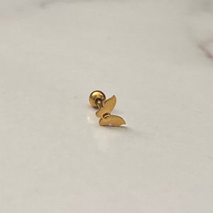 Hypoallergenic Unisex High Quality Stainless Steel Single Gold Mini Butterfly Screw Ball Stud Cartilage Helix Tragus Lobe Earring HE07