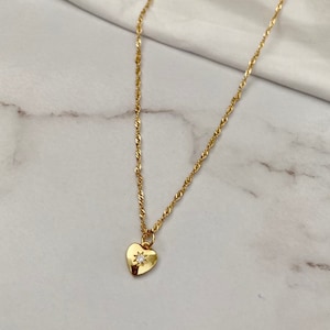 Stunning Handmade 18K Gold Plated Love Heart Sun Etched Cubic Zirconia Diamond Crystal Pendant Fine Singapore Twist Chain Link Necklace