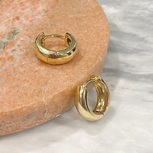 Stunning Real 18K Gold Plated Small Mini Chubby 0.6cm Thick 1.2cm Diameter Huggie Sleeper Hoop Earrings Gift