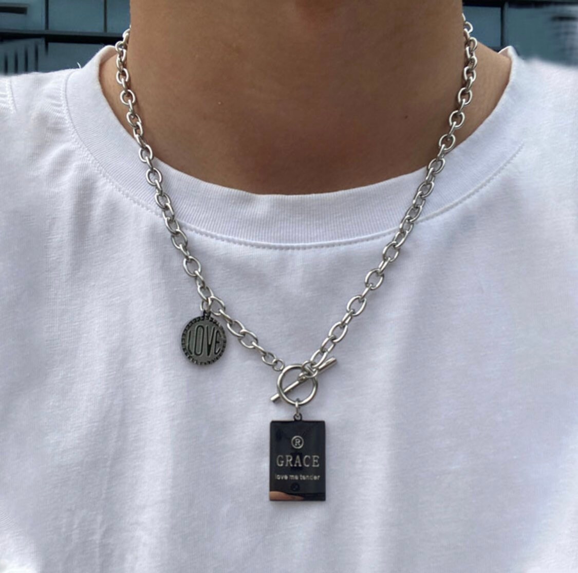 Handmade Statement Stainless Steel Silver Toggle Engraved Love