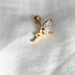 14K Gold Plated Stainless Steel Single Gold Mini Cubic Zirconia Fairy Tinkerbell Ball Screw Stud Cartilage Helix Tragus Lobe Earring HE02