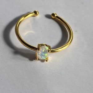 Stunning 18K Gold Plated Adjustable White Opal Moonstone Crystal Oval Thin Band Open Mini Midi Ring Stack image 2