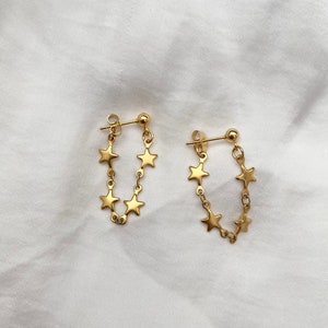 Handmade Minimalist 14K Gold Stainless Steel Tiny Mini 4mm Ball Drop Stud Star Loop Chain Thread Earrings