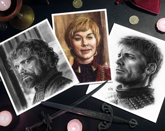 Set of 3 GOT art prints -tyrion-cersei-jaime- game of thrones inspired illustrations